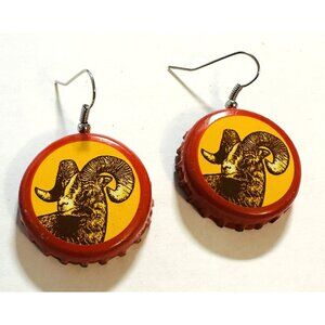 Shiner Bock Rams Beer Bottle Cap Earrings Collectible Fun Upcycled Fashion
